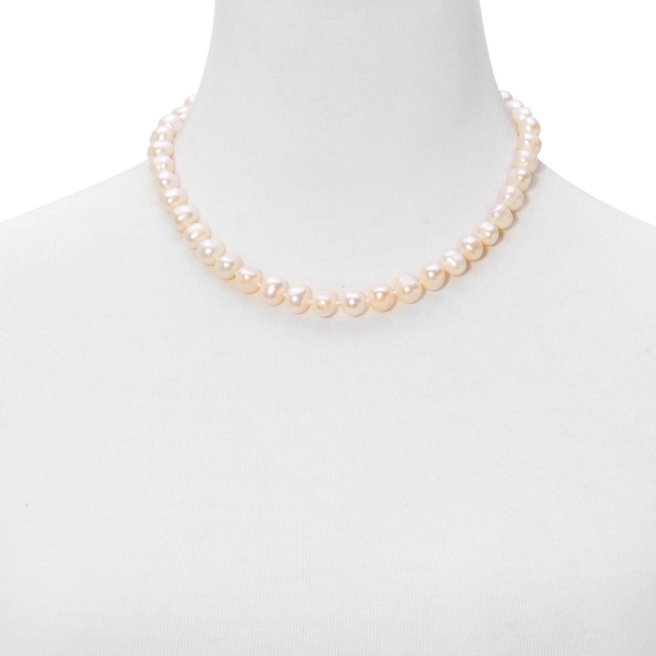 Fresh Water White Organic Pearl (9-11 MM) Necklace (Size 18) in Rhodium Plated Sterling Silver 145.000 Ct.