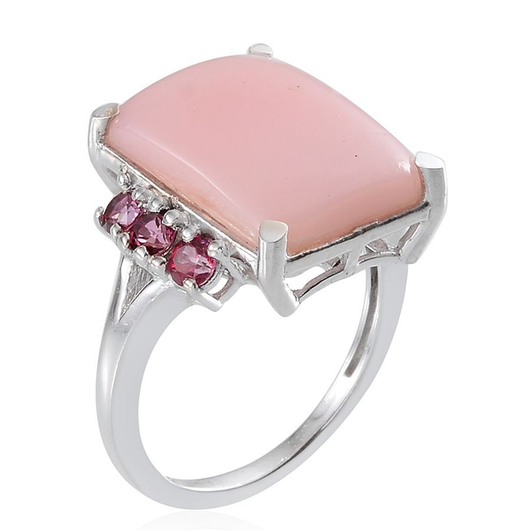 Peruvian Pink Opal (Oct 8.75 Ct), Signity Blazing Red Topaz Ring in  Platinum Overlay Sterling Silver 9.750 Ct.