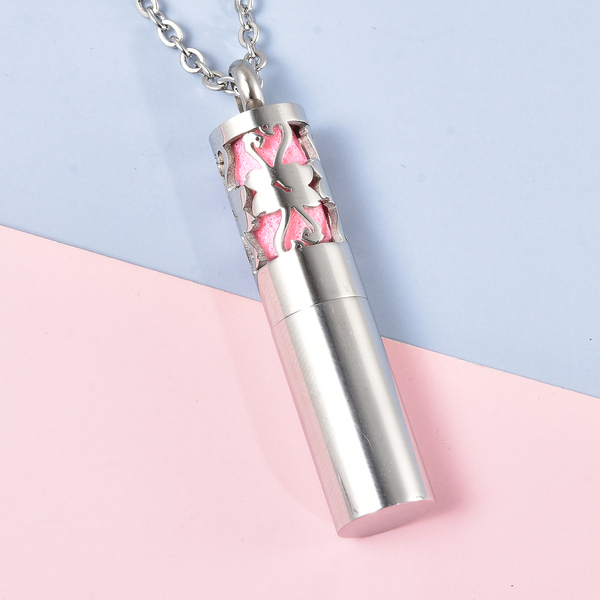 Fragrance Bottle Pendant with Chain (Size - 24) in Stainless Steel - Pink