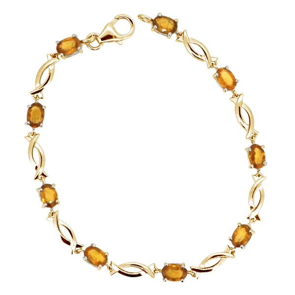 AAA Yellow Sapphire (Ovl) Bracelet in 14K Gold Overlay Sterling Silver (Size 8) 6.250 Ct.