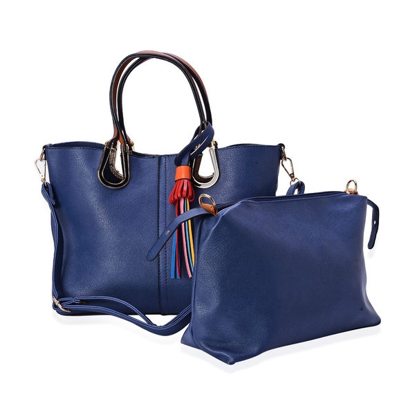 Set of 2 - Blue Colour Large and Small Tote Bag with Adjustable and Removable Shoulder Strap (Size 3