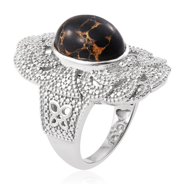 Arizona Mojave Black Turquoise (Ovl) Ring in Platinum Overlay Sterling Silver 6.000 Ct.
