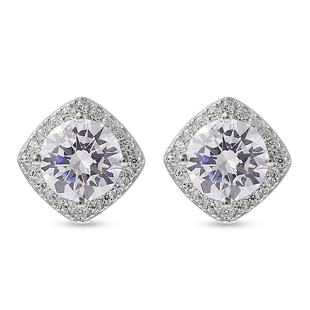 ELANZA Simulated Diamond Stud Earrings (With French Clip) in Rhodium Overlay Sterling Silver