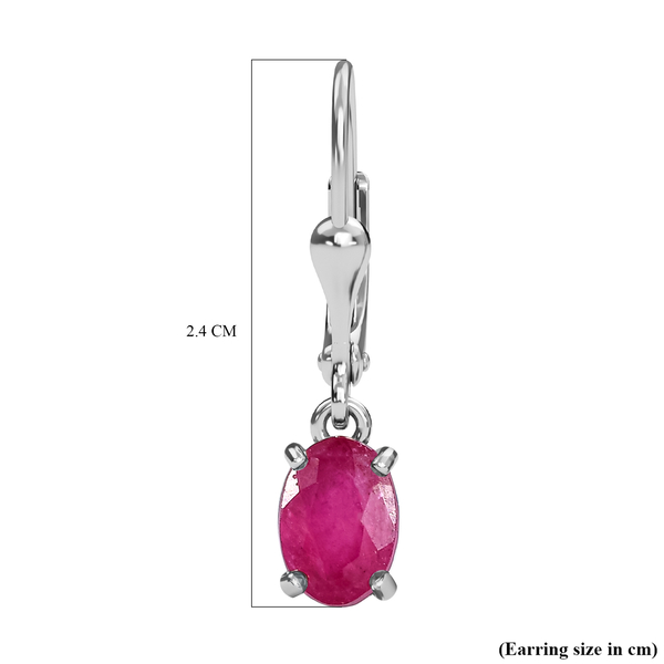 African Ruby (FF) Solitaire Lever Back Earrings in Sterling Silver
