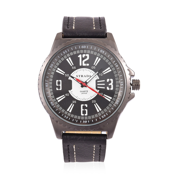 STRADA Japanese Movement Water Resistant Watch in Black Tone with Black Colour Strap