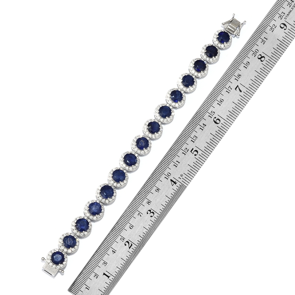 Duchess Inspired - Rare Size Masoala Sapphire (Rnd), Natural Cambodian Zircon Bracelet (Size 7.5) in Platinum Overlay Sterling Silver 47.0 Ct. Silver wt. 21.31 Gms. Stone Studded 225 Pcs
