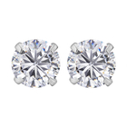 Vegas Close Out - Moissanite Stud Earrings (With Push Back) in Rhodium Overlay Sterling Silver
