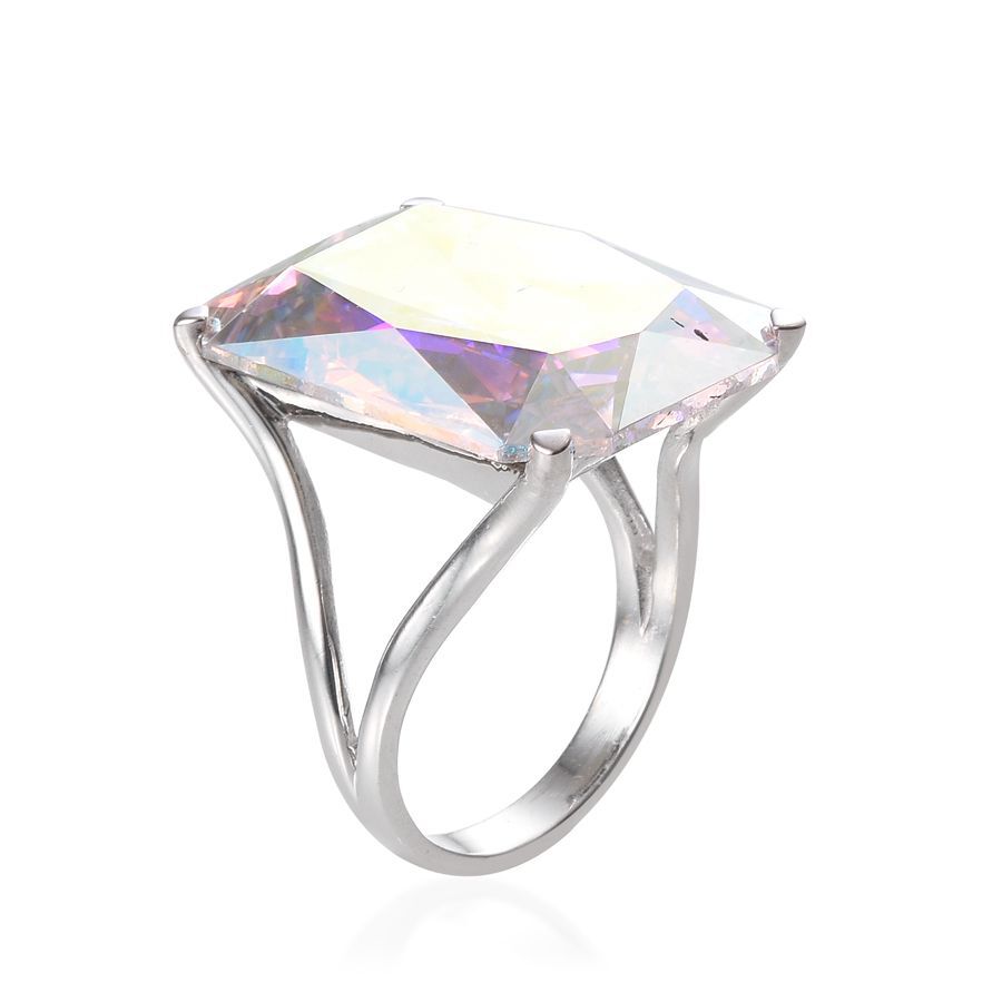 - AB Crystal (Oct) Ring in ION Plated Platinum Bond 26.500 Ct.