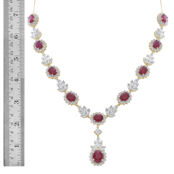 African Ruby and  White Topaz Necklace (Size 18) in 14K Gold Overlay Sterling Silver Ruby 29.76  Ct Total  50.000 Ct.
