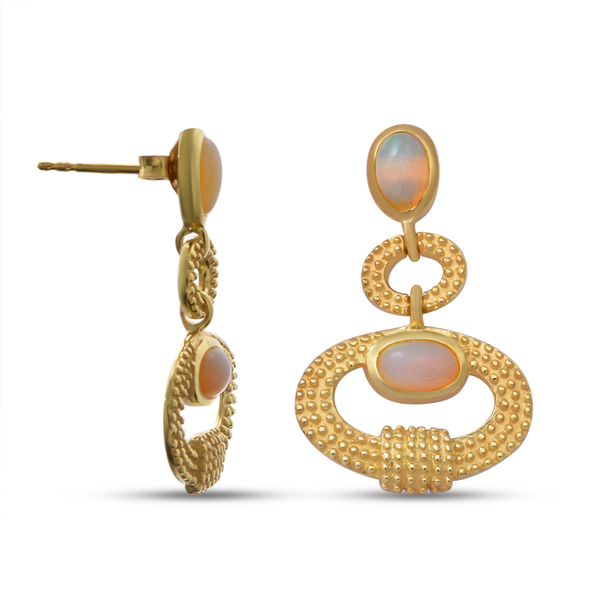 Ethiopian Welo Opal Dangling Earrings (With Push Back) in Yellow Gold Overlay Sterling Silver 1.20 Ct.