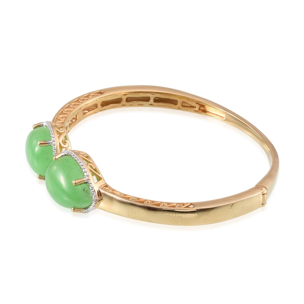 Green Jade (Pear), Diamond Bangle (Size 7.5) in 14K Gold Overlay Sterling Silver 24.030 Ct.