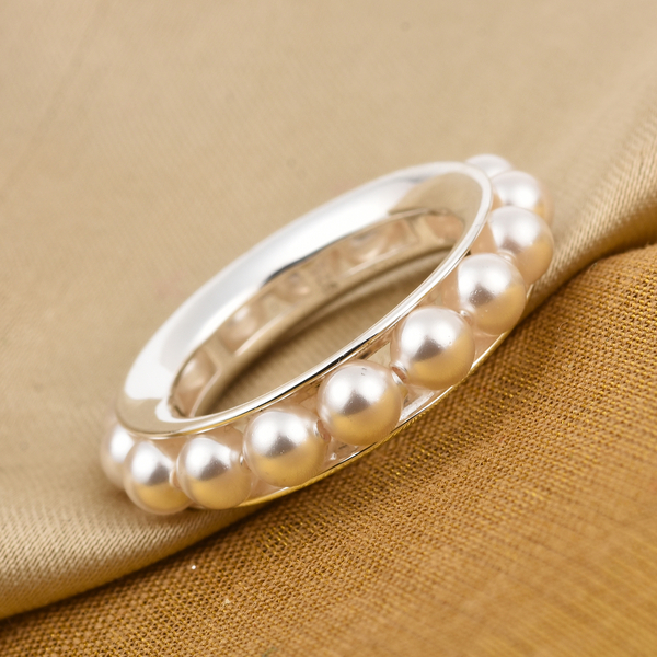 Lustro Stella  White Pearl Full Eternity Ring in Sterling Silver