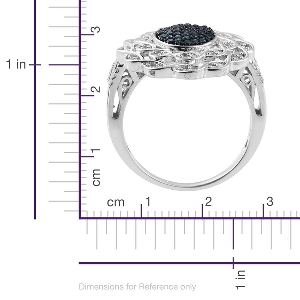Blue Diamond (Rnd), White Diamond Ring in Platinum Overlay Sterling Silver 0.750 Ct.