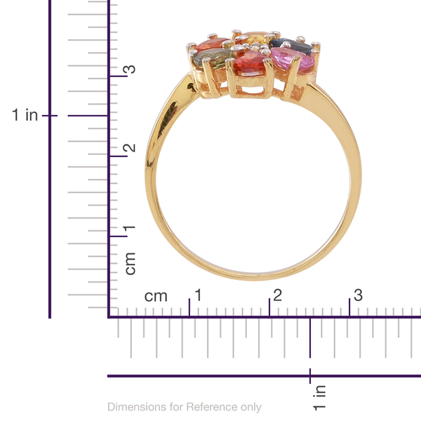 Rainbow Sapphire (Pear), White Sapphire Floral Ring in 14K Gold Overlay Sterling Silver 2.000 Ct.