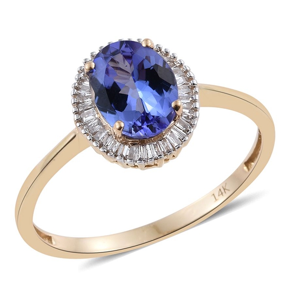 NY Collection 2.25 Ct AA Tanzanite and Diamond Halo Ring in 14K Gold