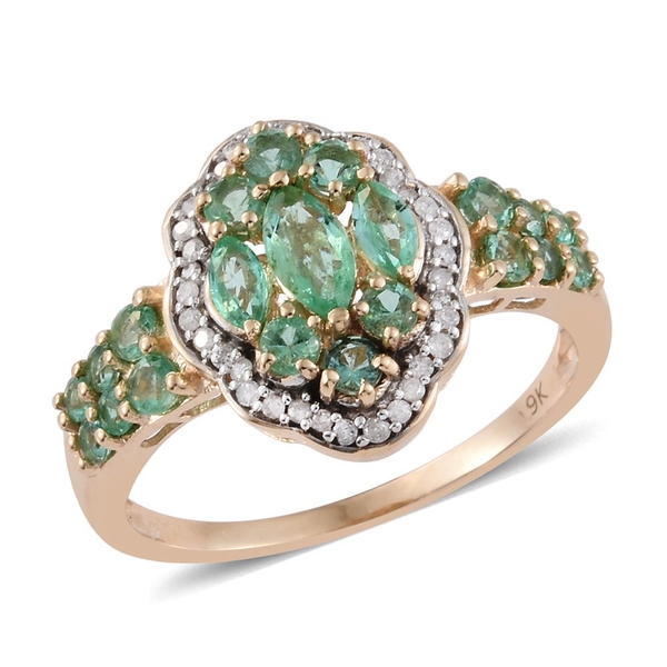 9K Yellow Gold AA Boyaca Colombian Emerald (Mrq), Diamond (I3-G-H) Ring 1.750 Ct.
