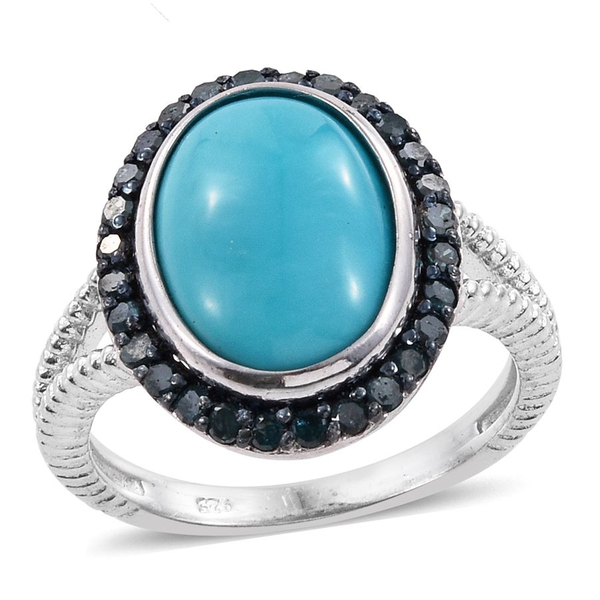 Arizona Sleeping Beauty Turquoise (Ovl 4.75 Ct), Blue Diamond Ring in Platinum Overlay Sterling Silv