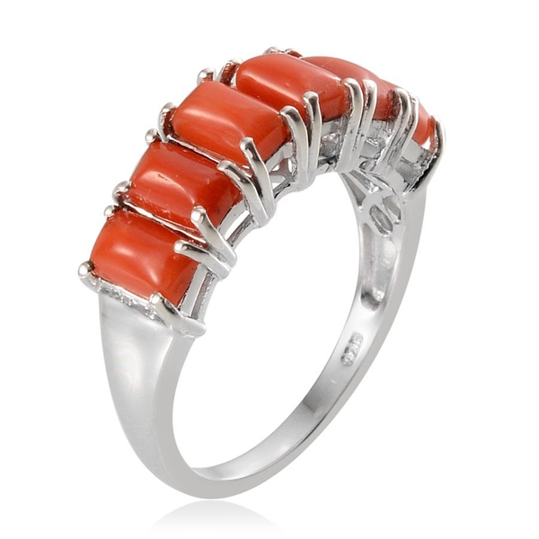 Mediterranean Coral (3.25 Ct) Platinum Overlay Sterling Silver Ring  3.250  Ct.