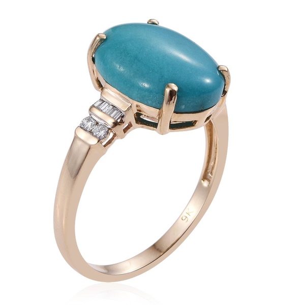 9K Y Gold Arizona Sleeping Beauty Turquoise (Ovl), Diamond Ring 7.250 Ct.