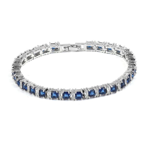 Simulated Blue Spinel and Simulated Diamond Tennis Bracelet in Silver ...