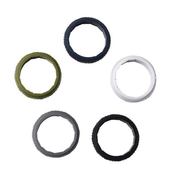 MP Set of 5 -  Silver, Dark Grey, Dark Blue, Black and Olive Colour Band Rings (Size T)