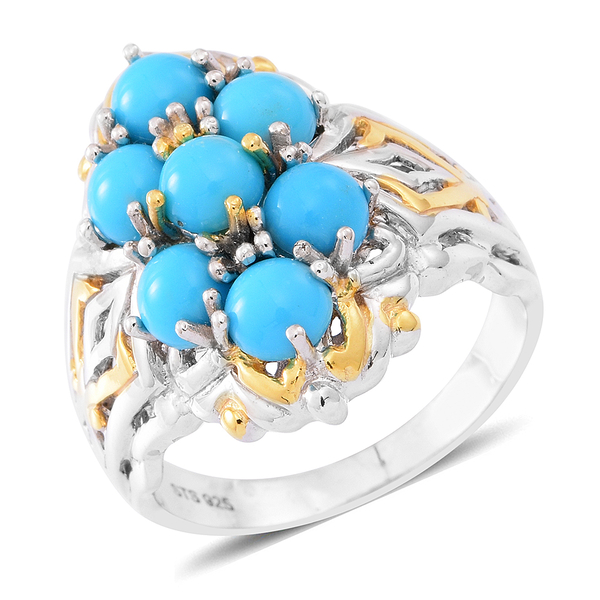 AA Arizona Sleeping Beauty Turquoise (Rnd) Ring in Yellow Gold and Rhodium Plated Sterling Silver 3.