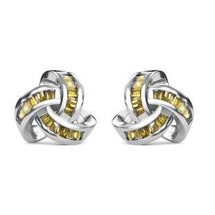 Yellow Diamond Knot 0.15 Carat Stud Earrings (With Push Back) in Platinum Overlay Sterling Silver