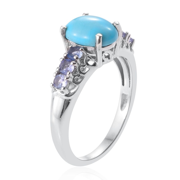 Arizona Sleeping Beauty Turquoise (Ovl 1.50 Ct), Tanzanite Ring in Platinum Overlay Sterling Silver 2.000 Ct.