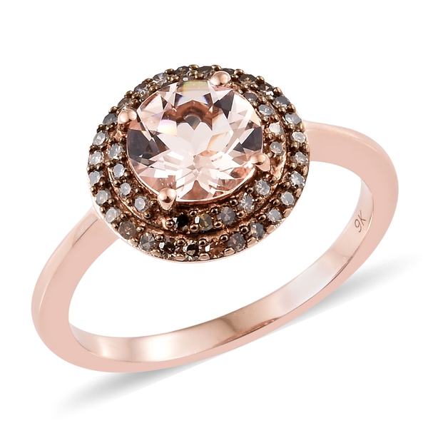 2 Ct AAA Marropino Morganite and Champagne Diamond Halo Ring in 9K Rose Gold 3.50 Grams