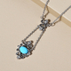 Arizona Sleeping Beauty Turquoise and Natural Cambodian Zircon Necklace (Size - 18 With 2 Inch Extender) in Platinum Overlay Sterling Silver 1.20 Ct, Silver Wt. 6.87 Gms