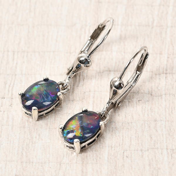 Australian Boulder Opal (Ovl) Lever Back Earrings in Platinum Overlay Sterling Silver 1.77 Ct.