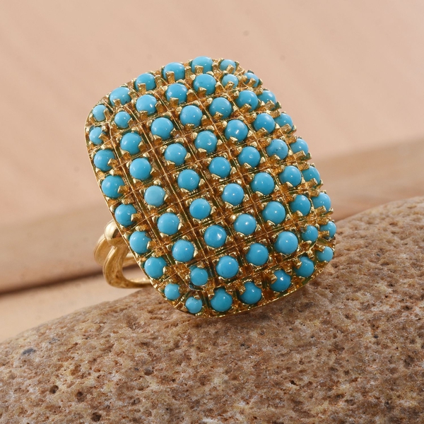 Arizona Sleeping Beauty Turquoise (Rnd) Ring in 14K Gold Overlay Sterling Silver. No of Stones 61 pcs. Silver wt 8.74 Gms.