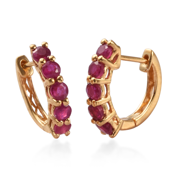 AA African Ruby Inside Out Hoop Earrings (with Clasp Lock) in 14K Gold Overlay Sterling Silver 2.00 