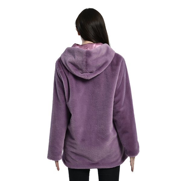 TAMSY Faux Fur Long Sleeved Hooded Coat (Size S, 8-10) - Purple
