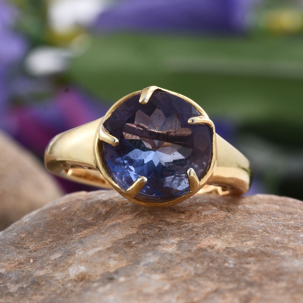 Colour Change Fluorite (Rnd) Solitaire Ring in 14K Gold Overlay Sterling Silver 6.500 Ct.