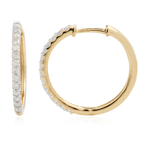 New York Close Out - 14K Yellow Gold Diamond (Rnd) (I2/G-H) Hoop Earrings (with Clasp Lock) 0.500 Ct