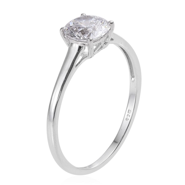 Lustro Stella - Platinum Overlay Sterling Silver (Rnd) Solitaire Ring Made with Finest CZ