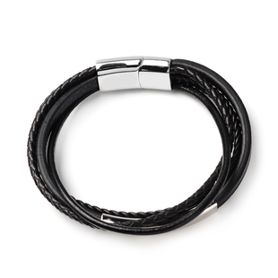 Braided Genuine Leather Bracelet (Size 7.5) with Magnetic Lock in Stainless Steel