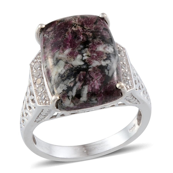 Natural  Eudialyte (Cush 9.00 Ct), White Topaz Ring in Platinum Overlay Sterling Silver 9.250 Ct. Si