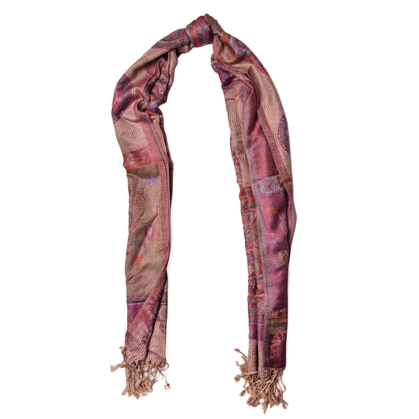 Multi Colour Circle Pattern Chocolate Colour Scarf with Fringes (Size 180x68 Cm)