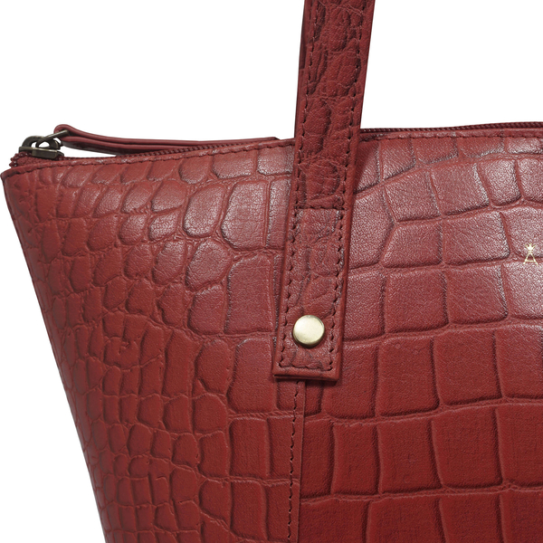 ASSOTS LONDON Melanie 100% Genuine Leather Croc Pattern Tote Bag with Handle Drop (Size 29x23x13 Cm) - Red
