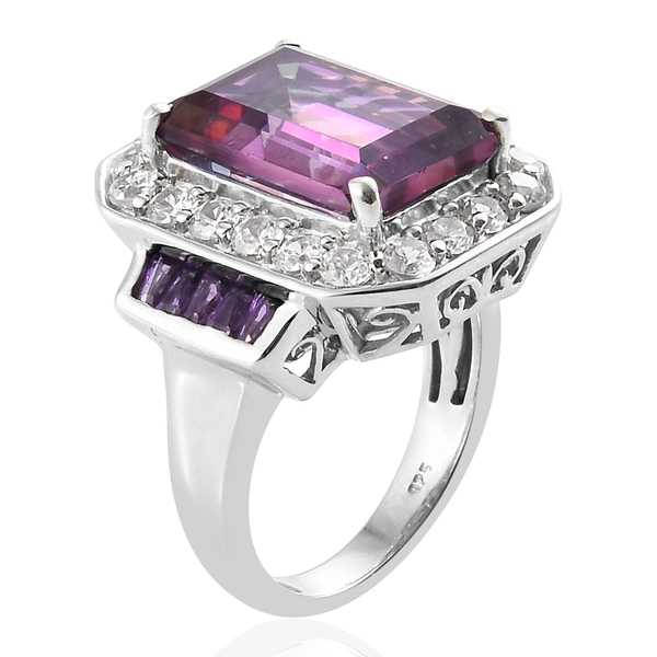 Lulaby Mystic Topaz (Oct 9.30 Ct), Natural Cambodian Zircon and  Amethyst Ring in Platinum Overlay Sterling Silver 11.750 Ct, Silver wt 6.72 Gms.
