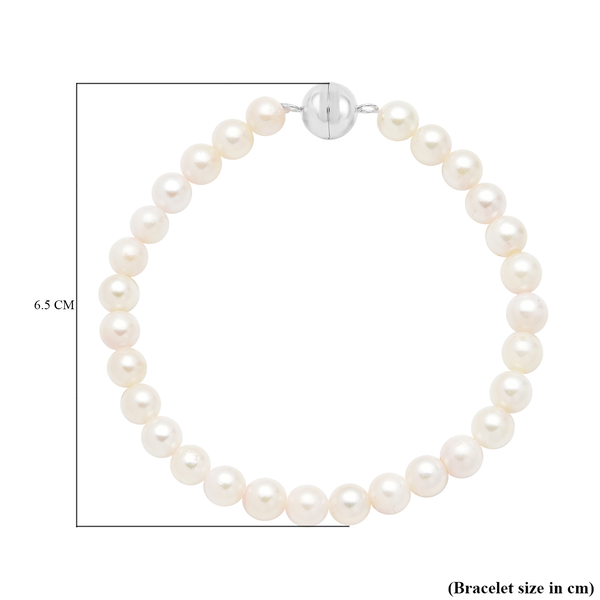 Japanese Akoya Pearl Beads Bracelet (Size - 7) in Rhodium Overlay Sterling Silver
