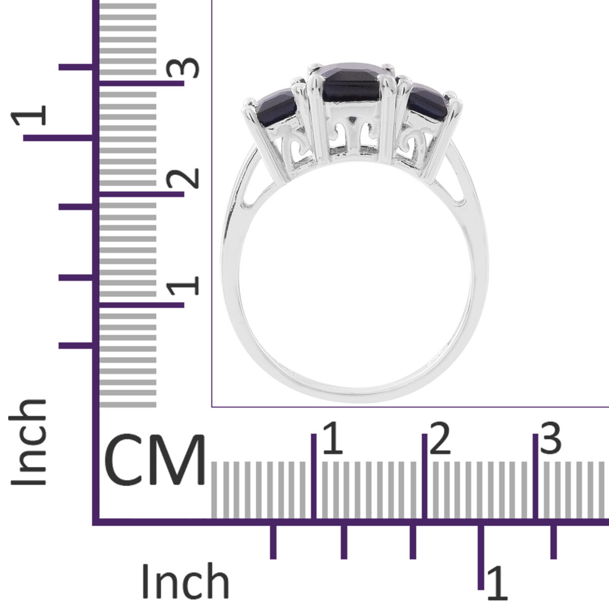 Madagascar Blue Sapphire (Oct 3.78 Ct) 3 Stone Ring in Rhodium Plated Sterling Silver 6.780 Ct.