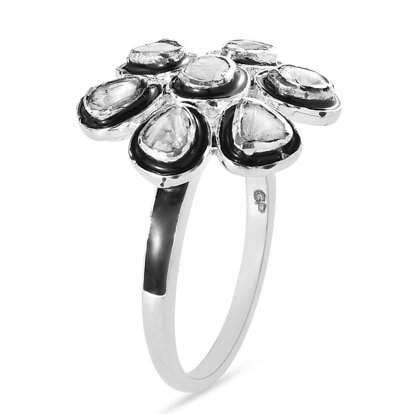 GP Italian Garden Collection - Polki Diamond and Kanchanaburi Blue Sapphire Ring in Platinum Overlay Sterling Silver 0.34 Ct