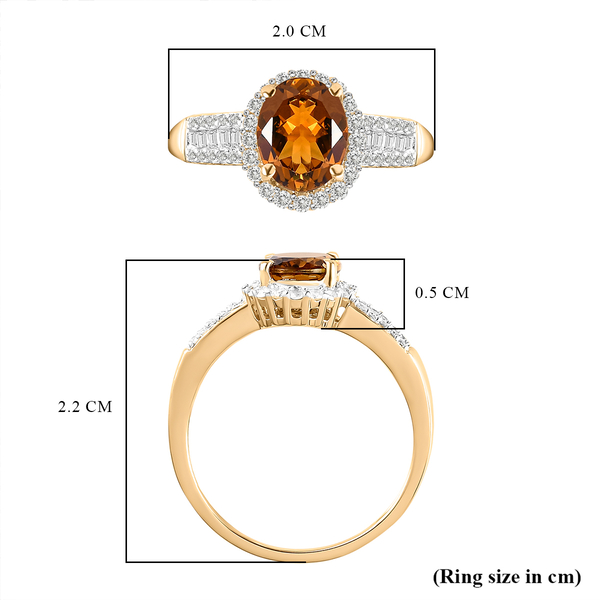9K Yellow Gold Golden Tourmaline and Diamond Ring 1.48 Ct.