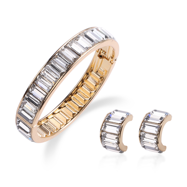 2 Piece Set - Simulated Diamond Eternity Bangle (Size 7.5) and Earrings (with Push Back) in Gold Ton