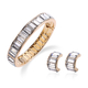 2 Piece Set - Simulated Diamond Eternity Bangle (Size 7.5) and Earrings (with Push Back) in Gold Ton