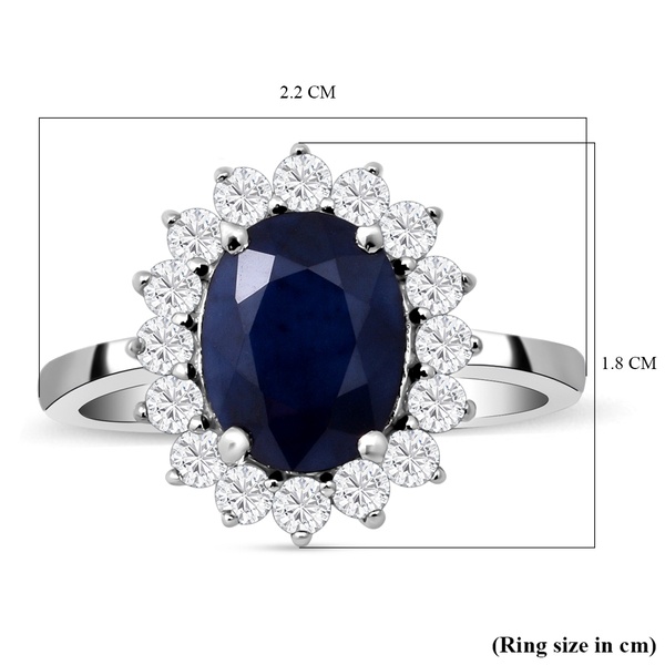 Blue Sapphire and Natural Cambodian Zircon Ring in Rhodium Overlay Sterling Silver 3.56 Ct.