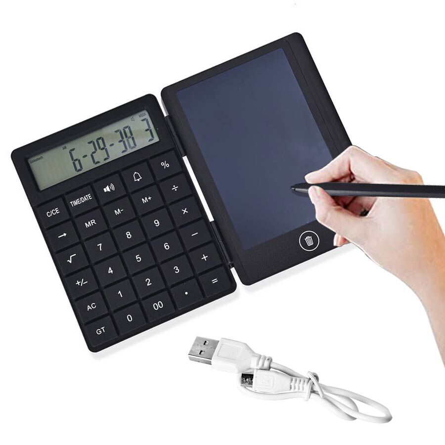 Rechargeable LCD Writing Tablet with Calculator Size 10.5x14.5x1.3 Cm